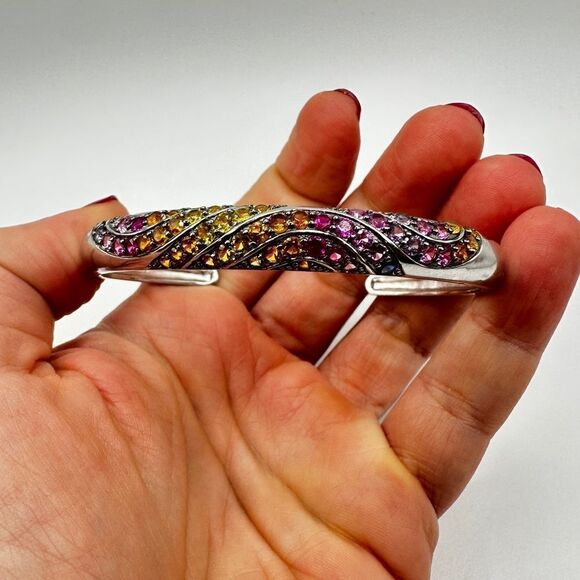 NWOT Unbelievable lab created sapphires in sterling silver cuff bracelet! - Picture 3 of 15